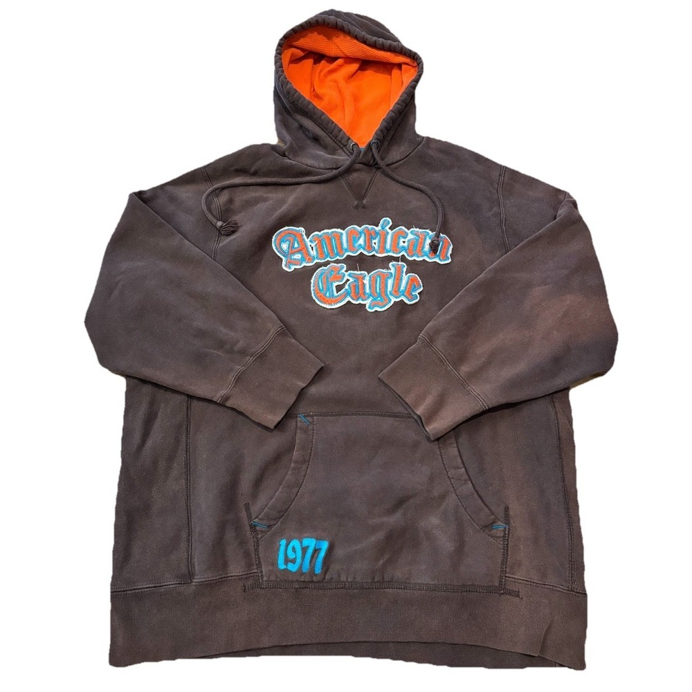 Y2K Grail American Eagle Brown Hoodie Mens 3X Skater‎ Grunge Heavy Thermal Hood